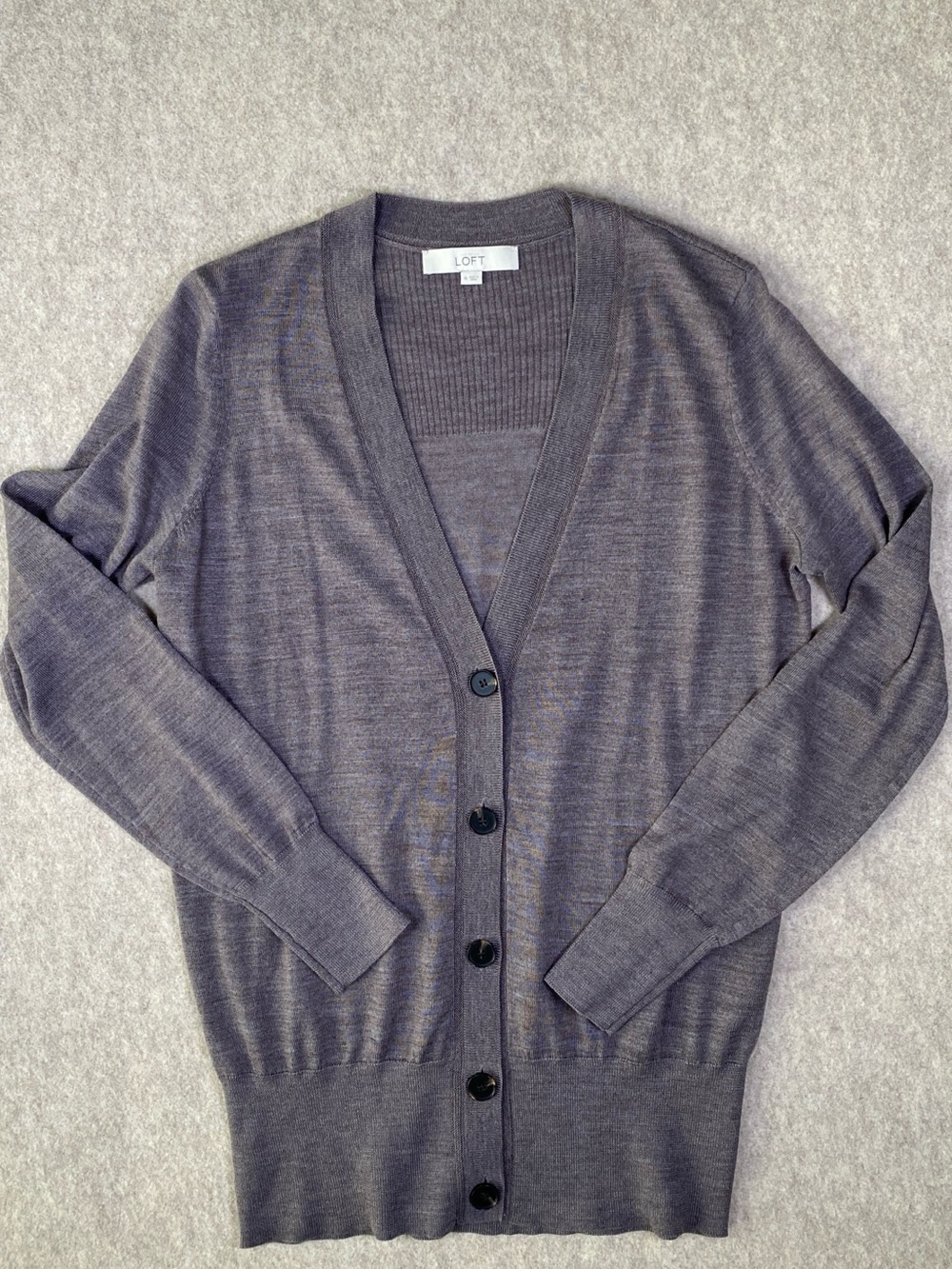LOFT Brown Gray V-Neck Button Front Cardigan Size M